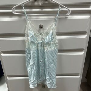 Victoria Secret Lace Trim Striped Chemise in Blue and White